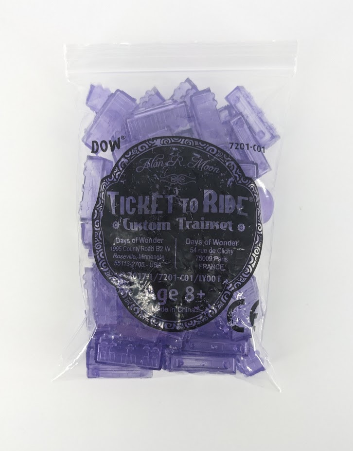 Purple Translucent Promo Train Set for TICKET TO RIDE – Complete Unused Set