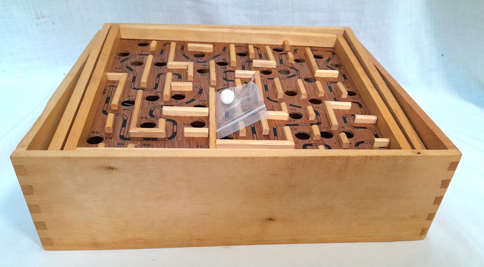 Vintage Labyrinth Skill Game Wooden Maze 1986 Game Design w/1 white marble