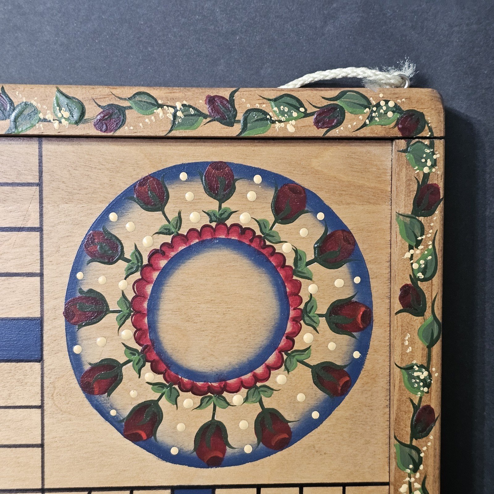 Vintage Parcheesi Wooden Board Handpainted Game, Folk Art