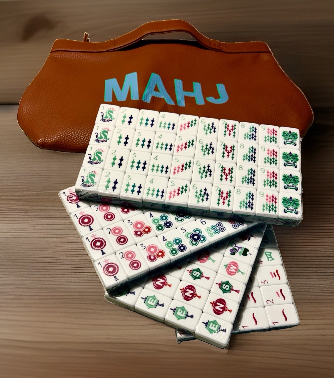 American Mahjong Set•160 Engraved Tiles •Racks & Pushers•Leather Tile Satchel