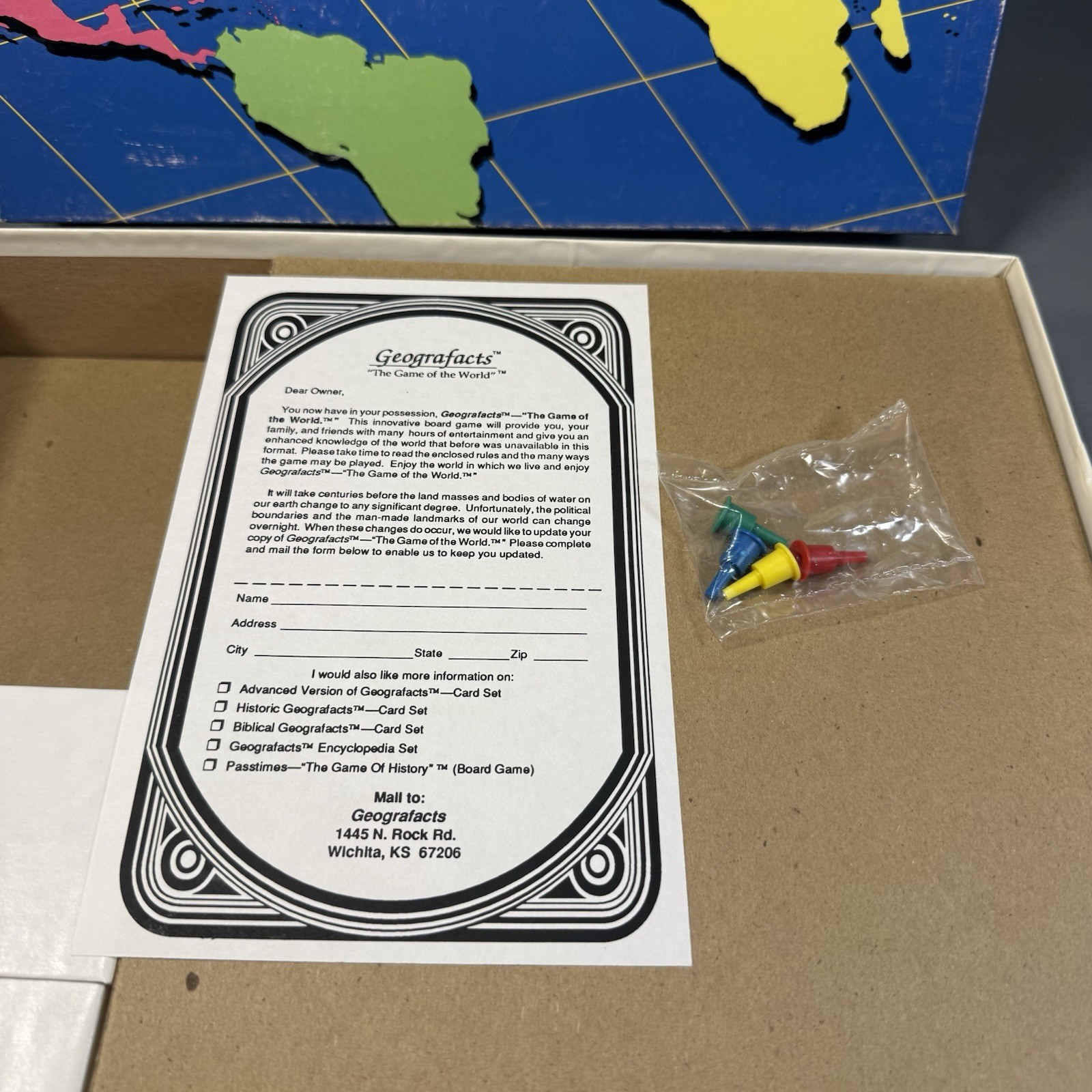 Rare 1991 Geografacts Board Game 100% COMPLETE Learning Educational New Open Box