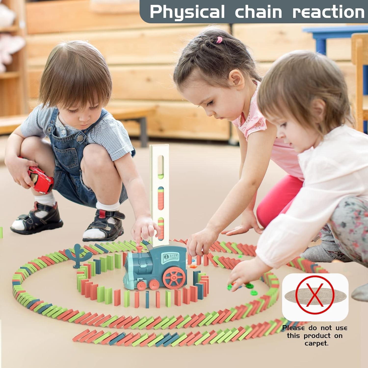 Domino Train Toys Kids Games – Automatic Stacking Creative Game Morandi Blue