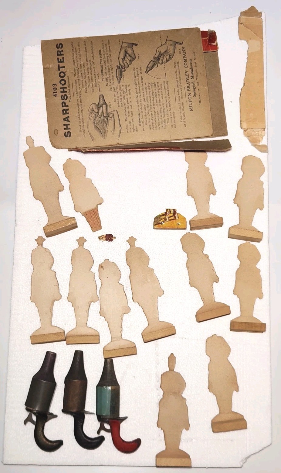 Antique Sharp-Shooters Action Game Milton Bradley 1913 Box Lid 2 Extra Shooters