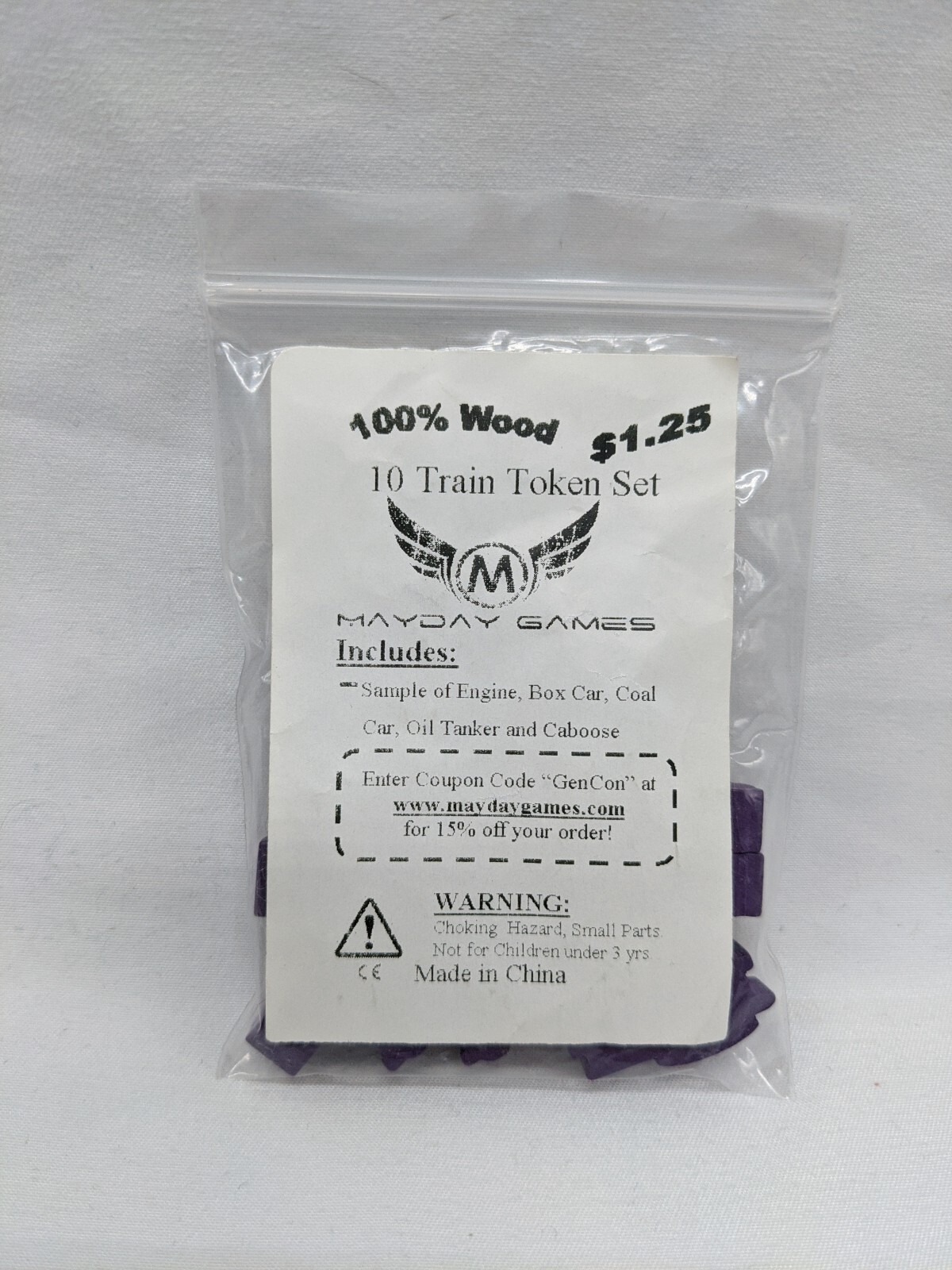 Mayday Games Purple Wood 10 Train Token Set