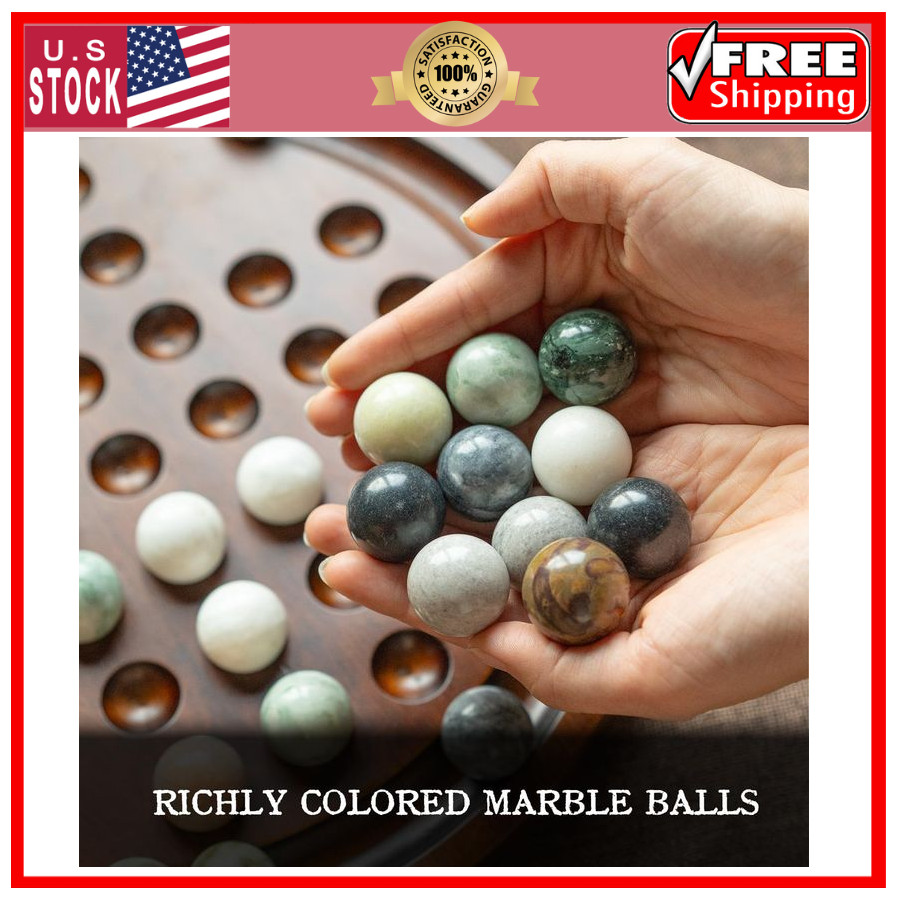 12.6” Wooden Solitaire Board Game Single Player Strategy with Marble Balls Set