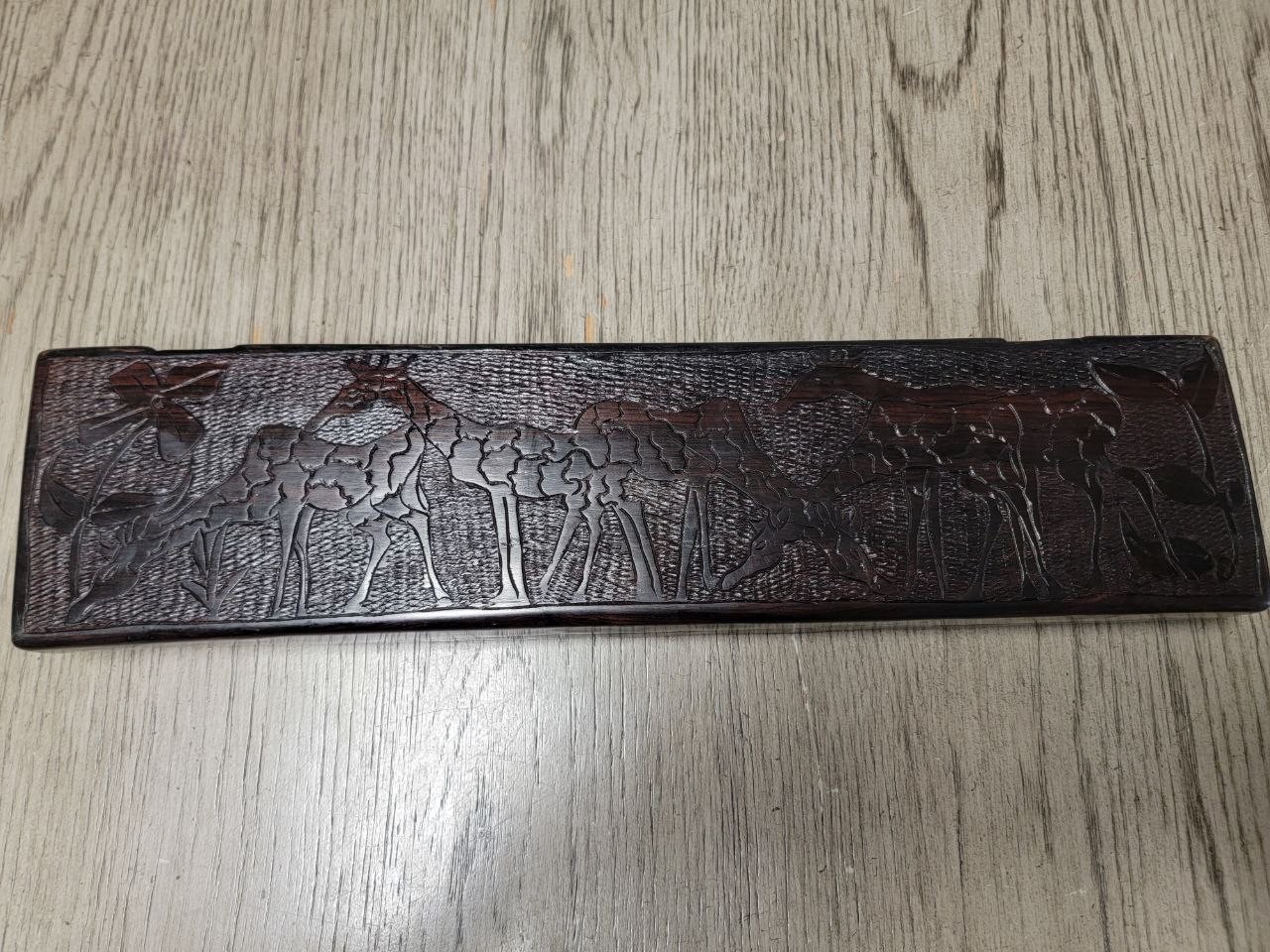 Vtg African Heavy Wood Game Board Antique Bao Mancala Hand Carved Giraffes 17″