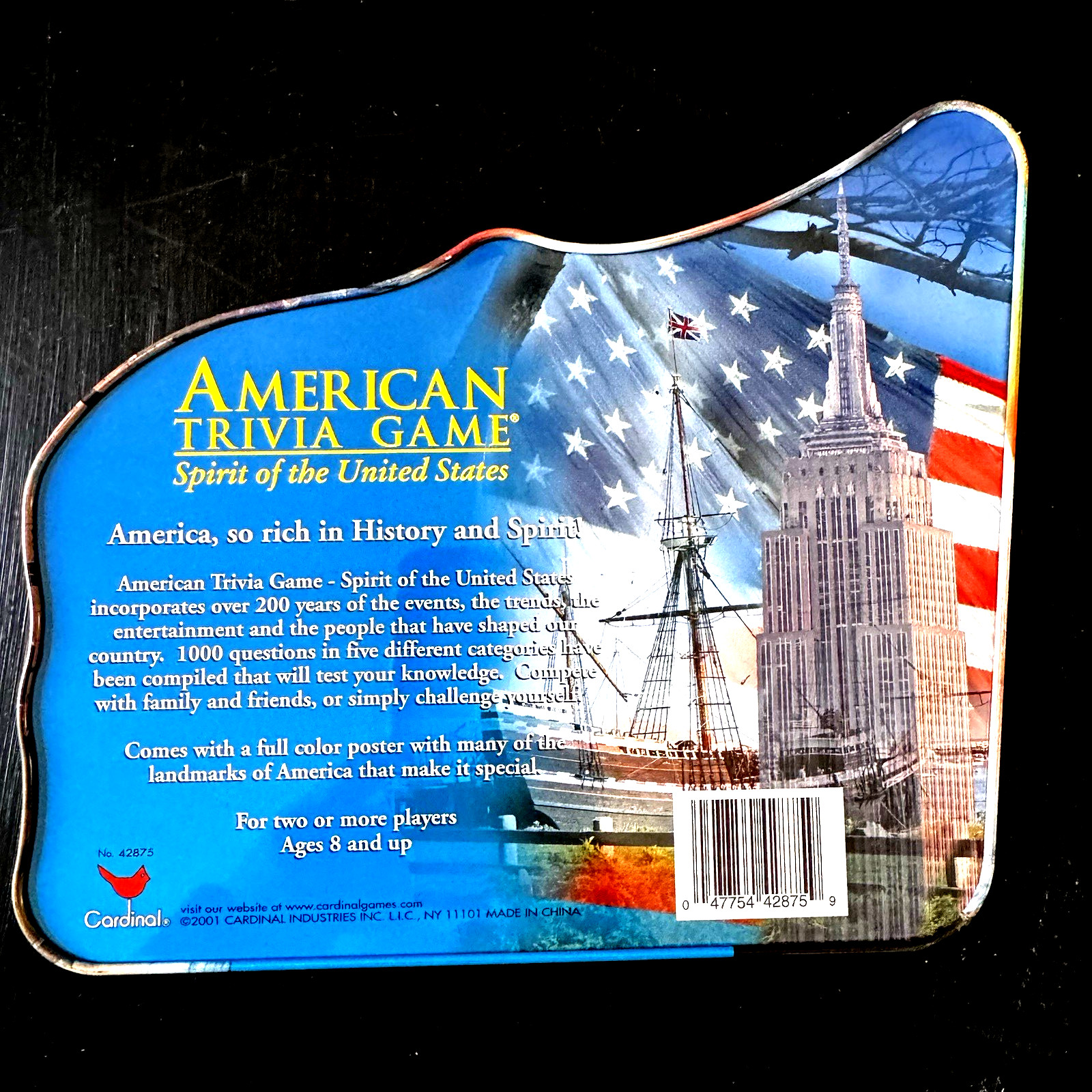Cardinal American Trivia Board Game Spirit of the United States 2001 Tin as-is