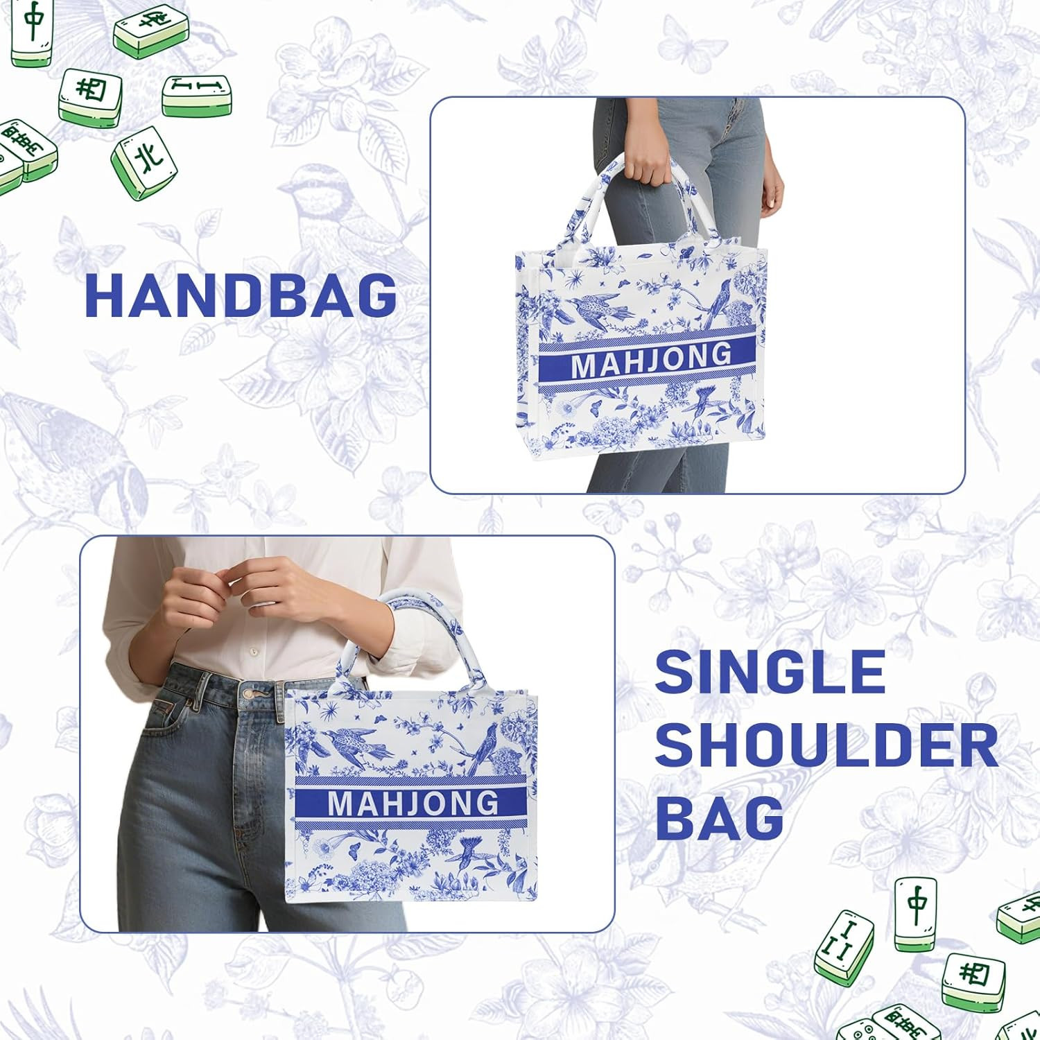 Blue mahjong bags for tiles，American Mahjong Tiles Bag- Durable mahjong carry…