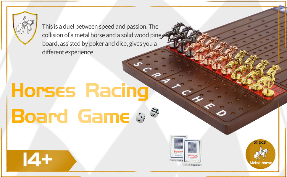 Horse Race Board Game, Thickened Solid Wood with 11 Durable Classic Metal Horses