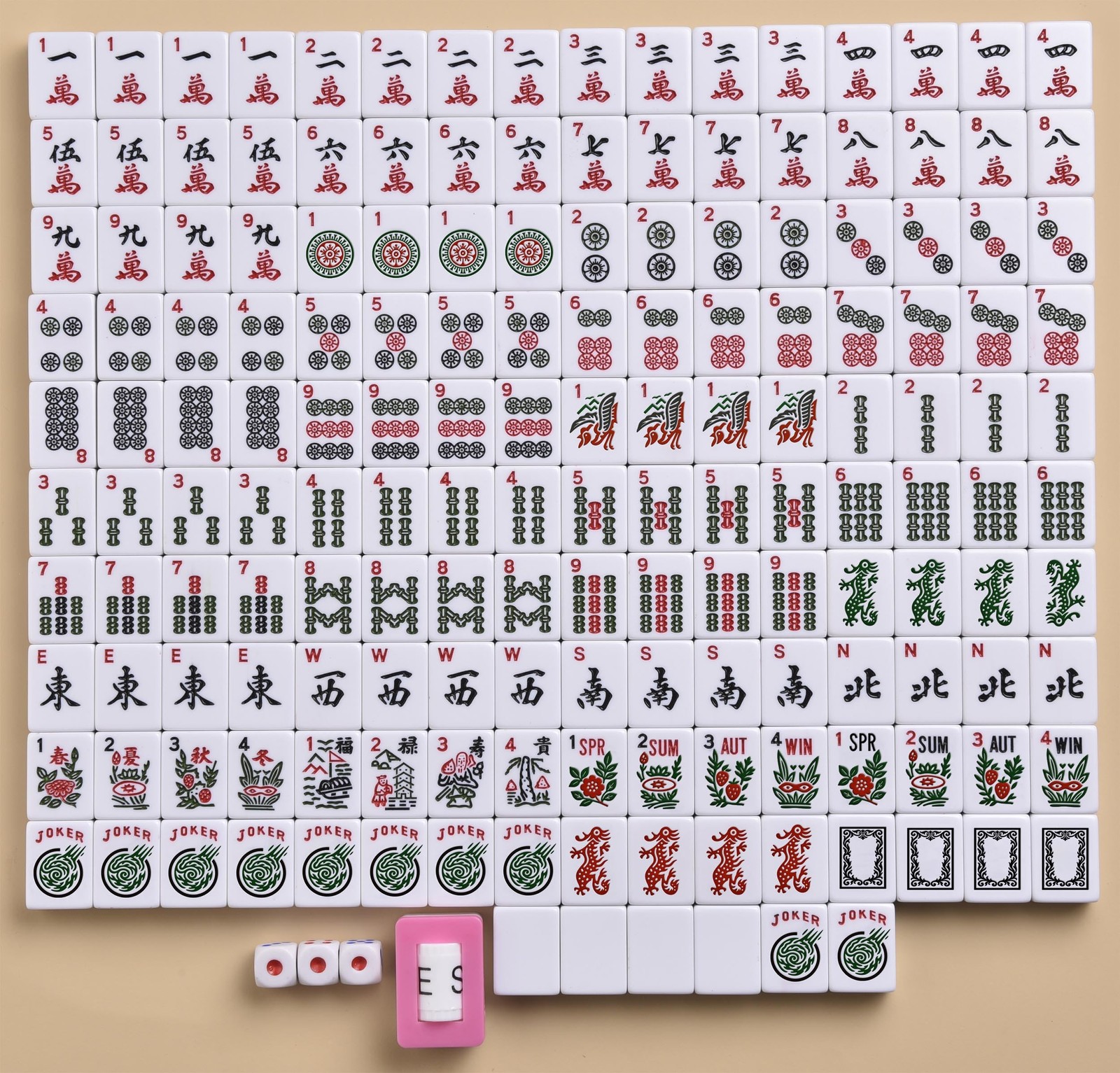 Mahjong Game Set 166 White Engraved Tiles Traveler Case Dices Chips American