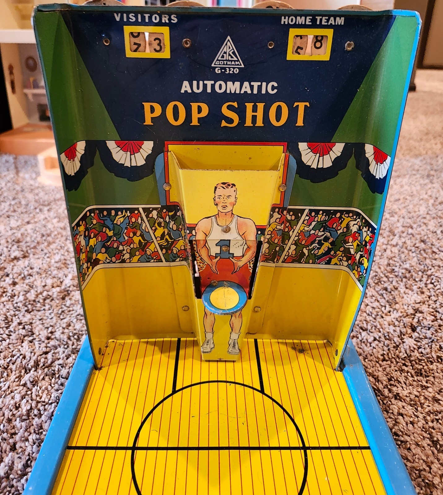 Vintage 1950 Gotham Steel, Automatic G320 Pop Shot Basketball game w/marbles