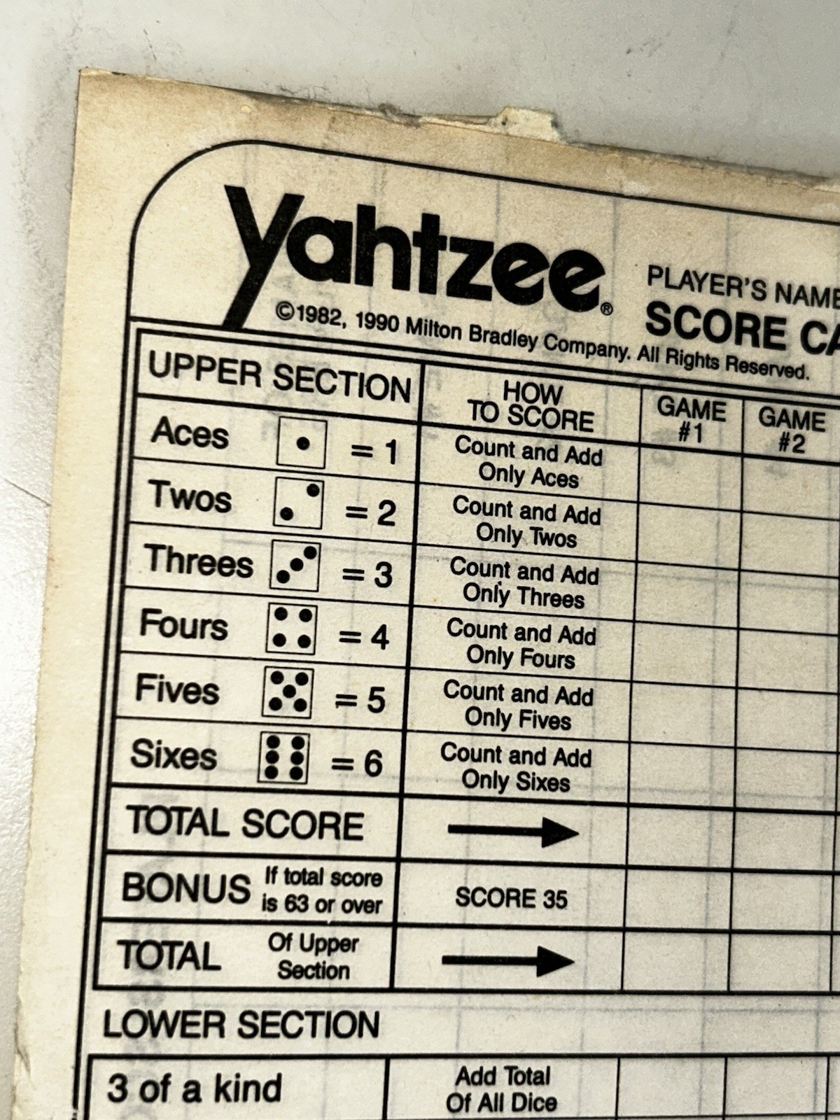 Yahtzee Score Card Pad Replacement Refill Sheets Lowe Milton Bradley 75-80 pages
