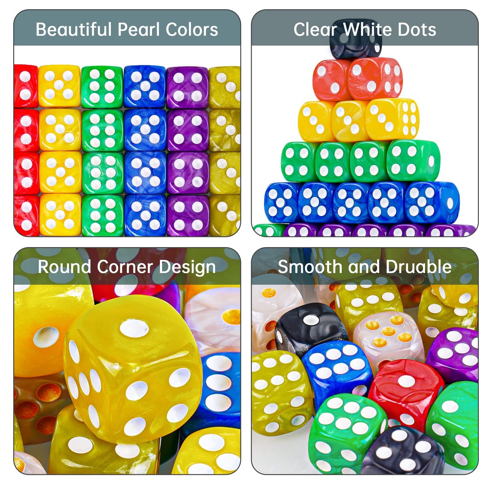 50-Pack Pearl Colors 16MM Round Corner Game Dice Set, 6-Sided Solid Multicolo…