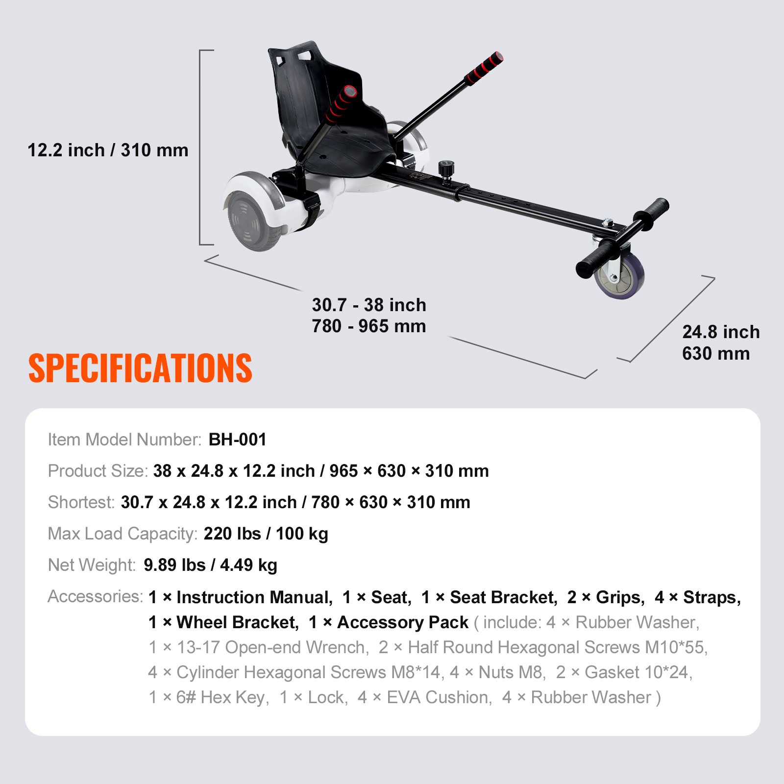 Universal Seat Hoverboard Converts Go Kart Attachment for Adults Kids Adjustable
