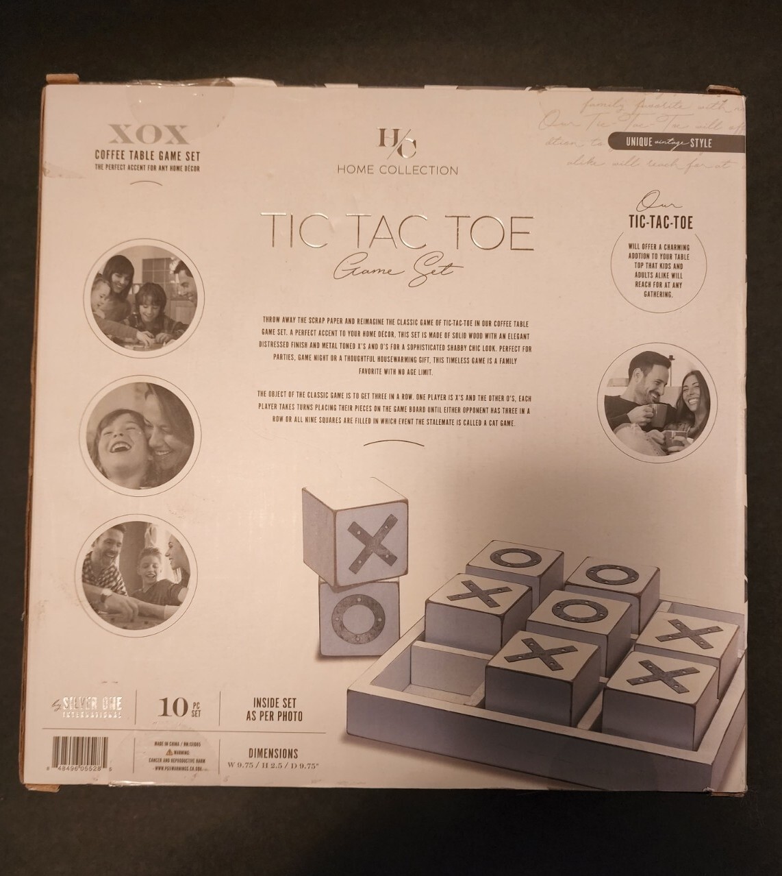 Tic Tac Toe XOX Home Collection Coffee Table Game Set White/ Silver Wood & Metal