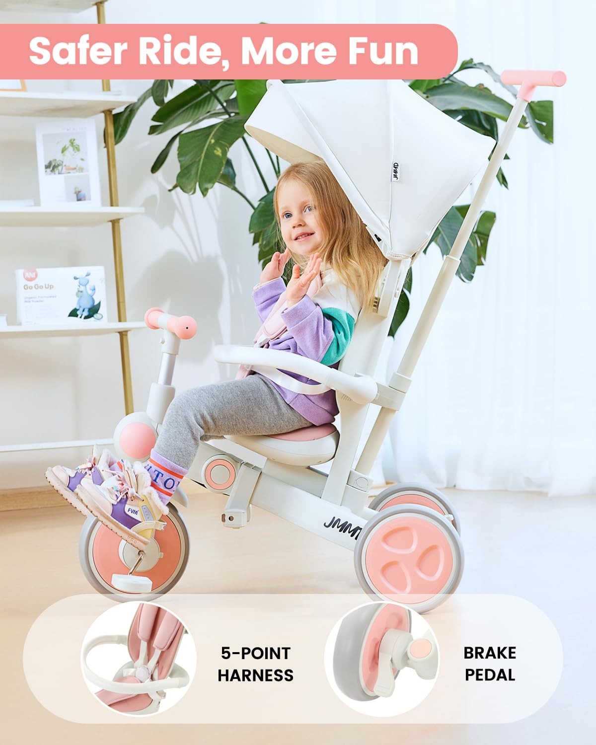 Toddler Tricycle 7-in-1 18 Months 5 Years Pink Baby Bike JMMD
