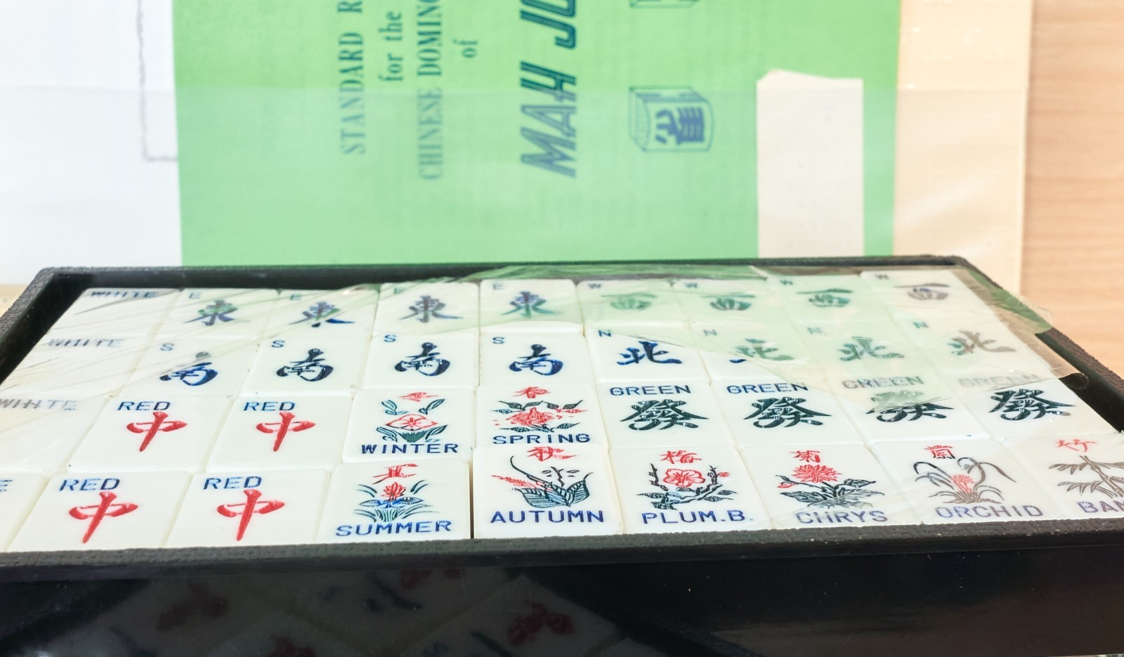 Vintage 1979 Chinese Mahjong Set Bamboo and Resin Tiles with Carrying Case