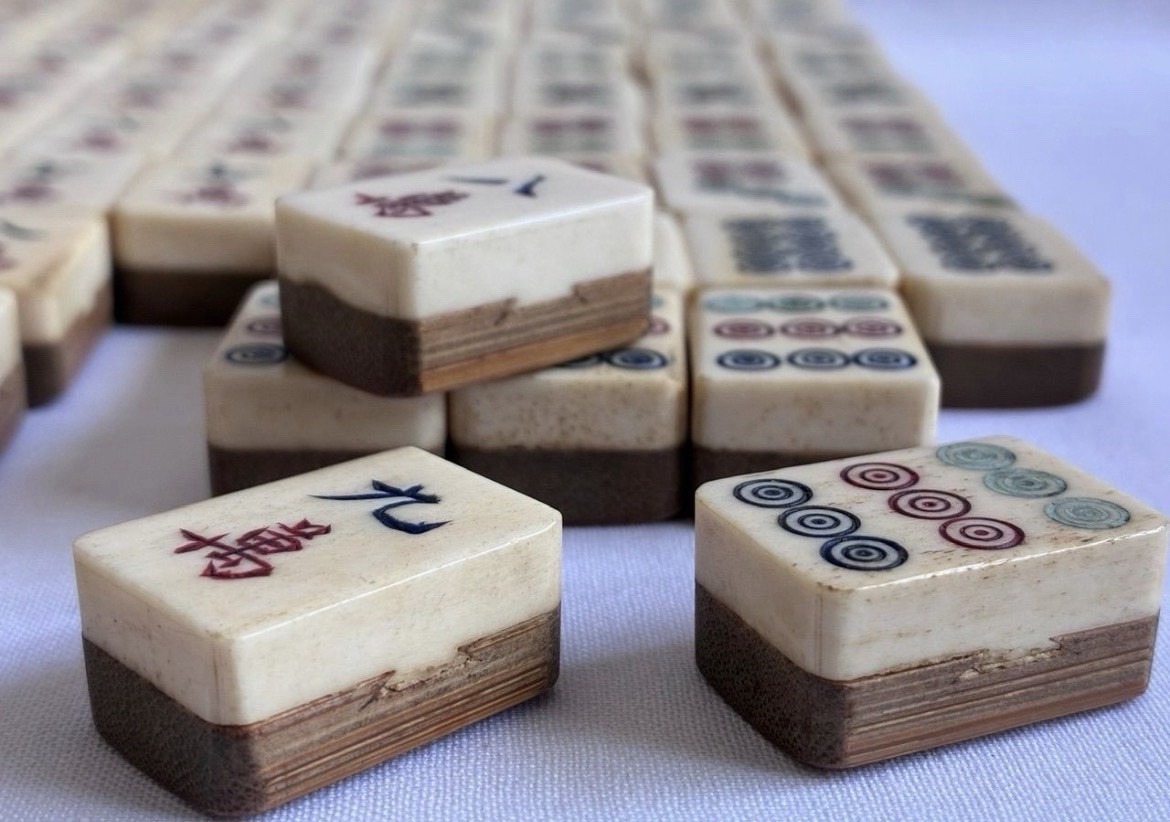 Mahjong Tile retro in wooden case antique rare limited Japan