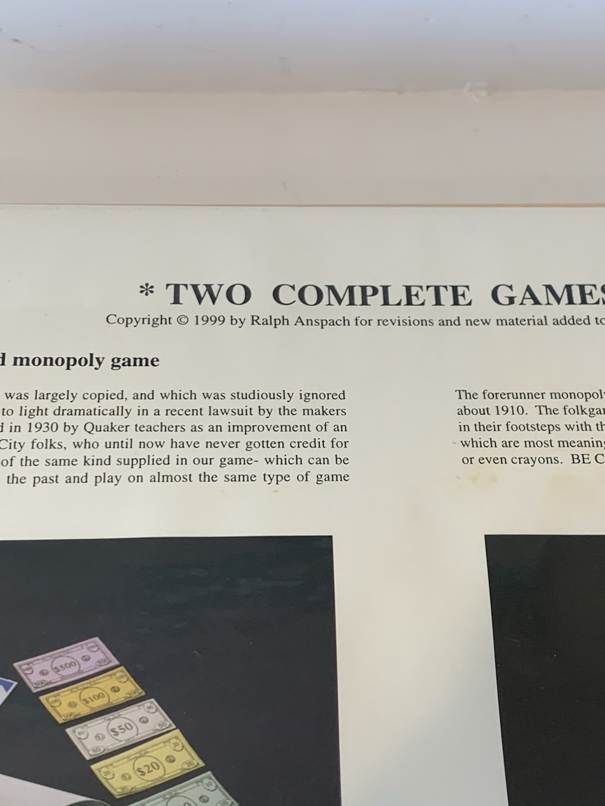 The ORIGINAL MONOPOLY 1930 & 1910 2 games w/ True History 1999 Restitution