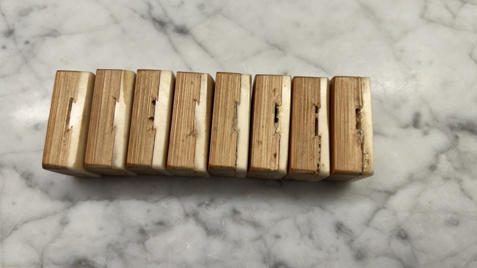 8 Vintage Antique Bone/Bamboo Mahjong Replacement Tiles BLANK THIN BONE
