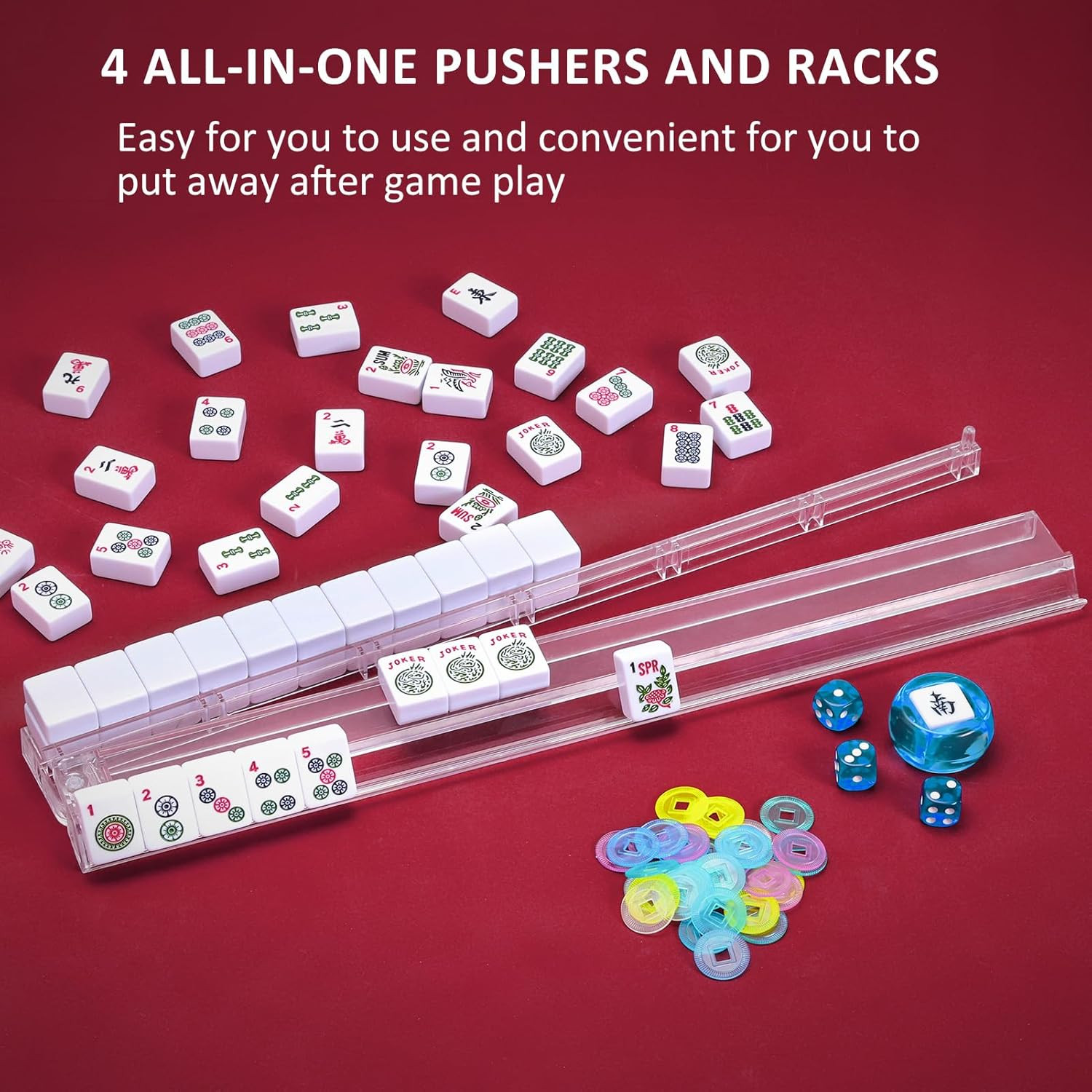 American Mahjong Set with Light Blue Carrying Bag, 166 White Tiles, 4 Racks with