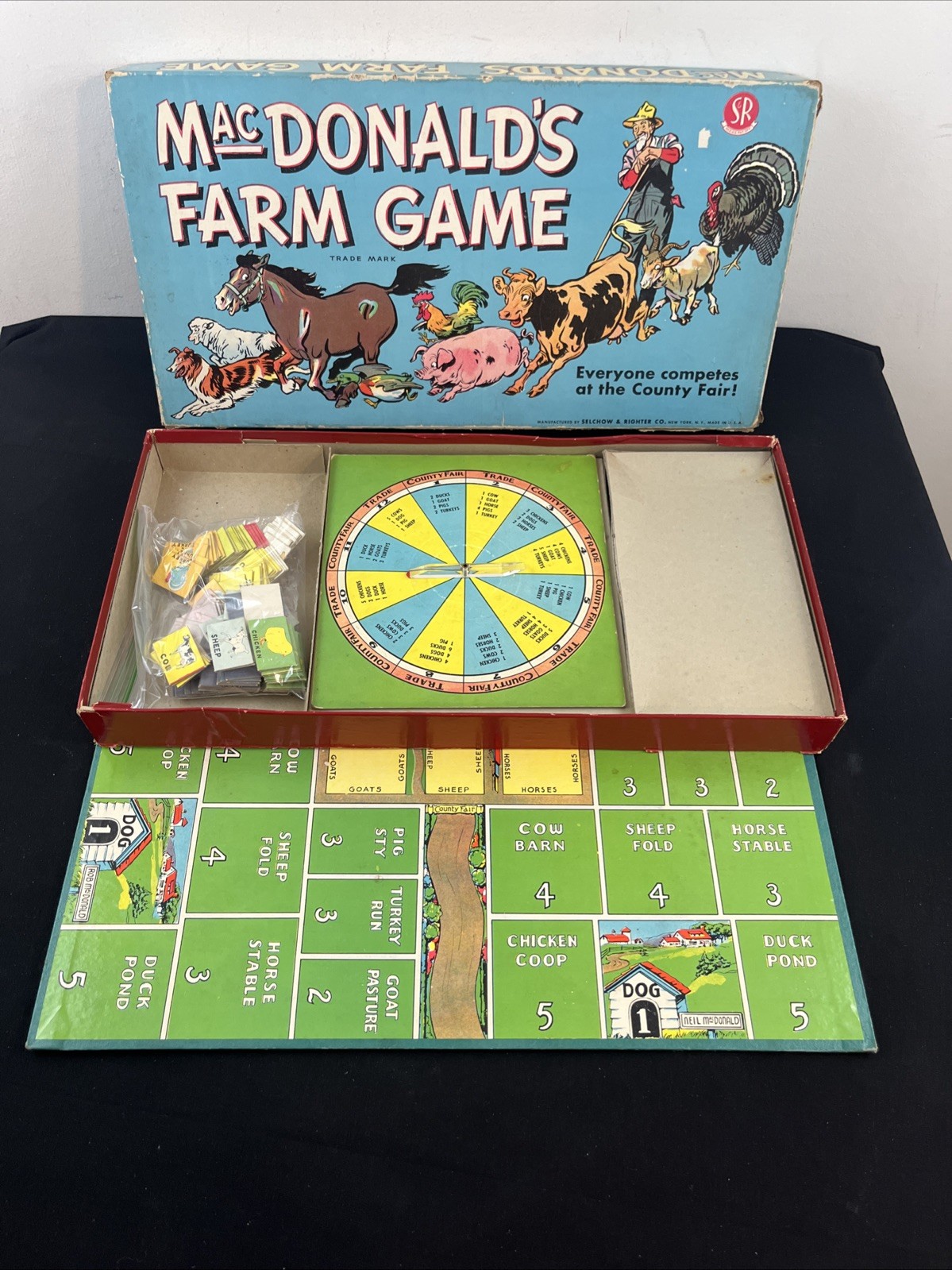 MacDonald’s Farm Board Game Animals Vtg 1948 County Fair Selchow – 100% complete