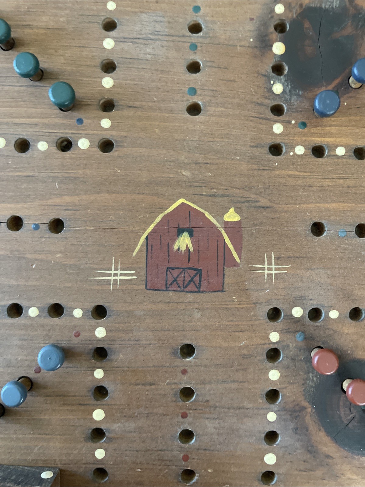VTG Handmade Wooden Game Board Aggravation Wahoo Country Cottage Farmhouse Dice