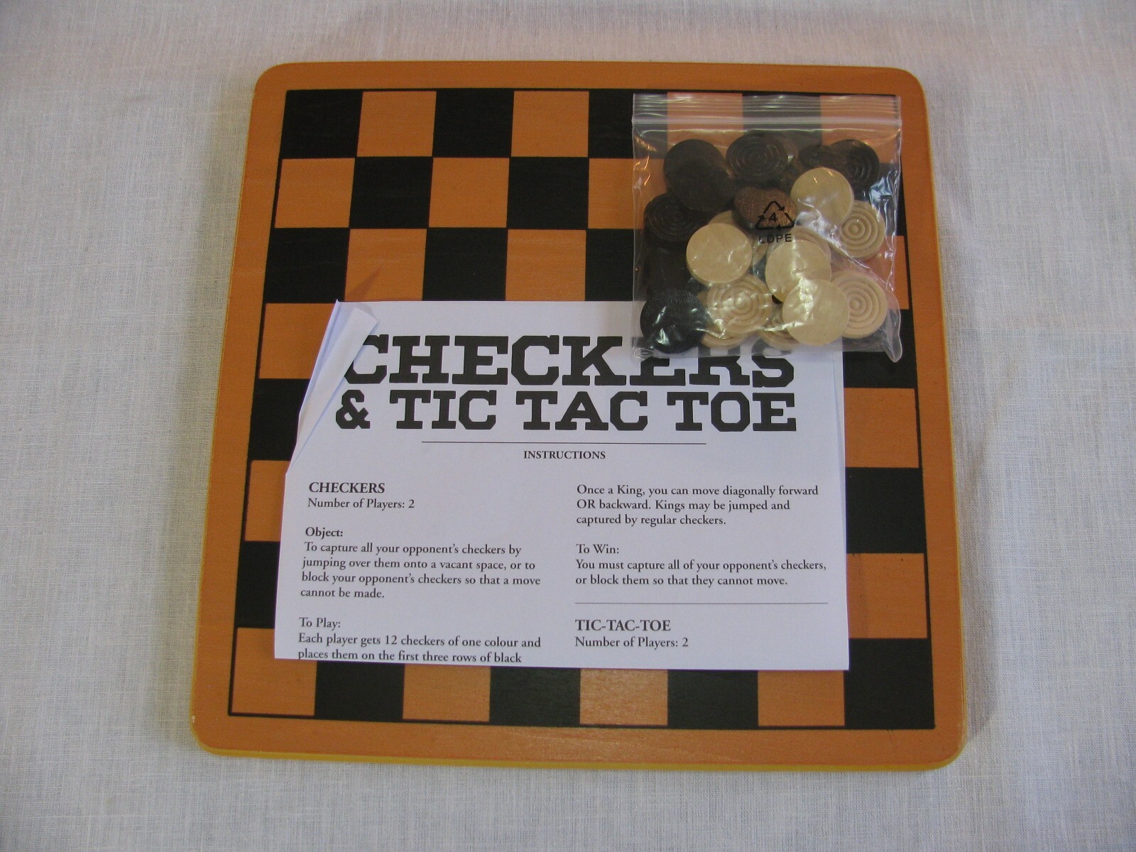 Cardinal Wood Checkers & Tic Tac Toe Game, Two Sided Board, 2019, Orig Box r