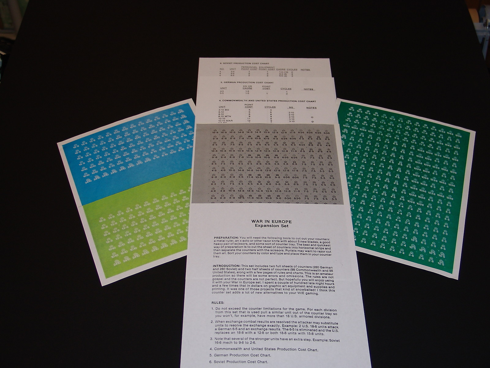 SPI’s War In Europe Expansion Set. 3 Sheets Of Unmounted Counters Charts FREE SH