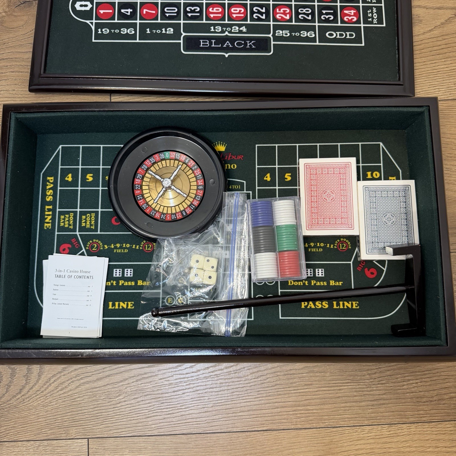 Vintage Excalibur Casino 3 In 1 Wood Game Set Blackjack Roulette Craps Complete