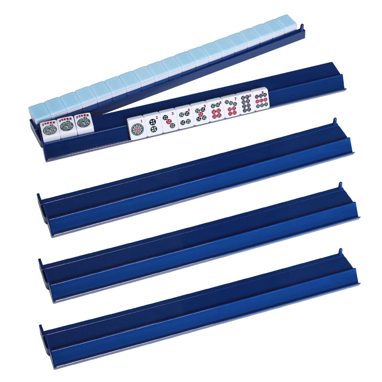Mahjong Racks with Pushers (4 PCS, Dark Blue) for 166 American Tiles – All-in-On