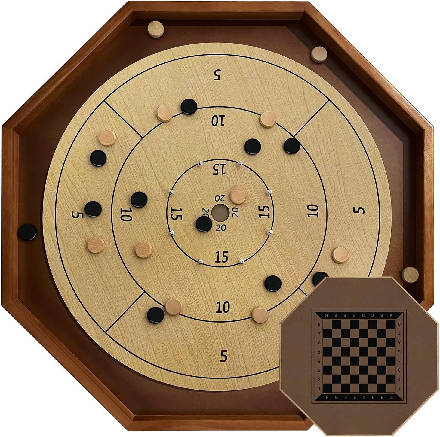 30 Inch Tournament Crokinole Board Game, 2 in 1 Crokinole and Checkers with 26”