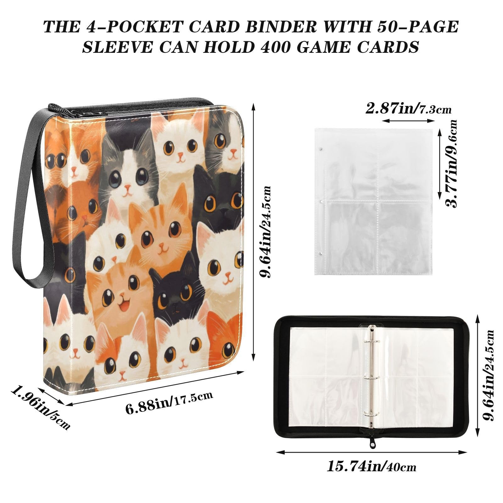 Msyxl Cute Cats Card Binder 4-Pocket, 400 Pockets 1.96×6.88×9.64 inch, C271
