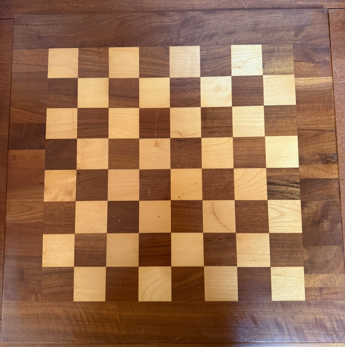 Drueke Chessboard, Walnut & Birch, Double Sided, 2″ Squares, 20×20