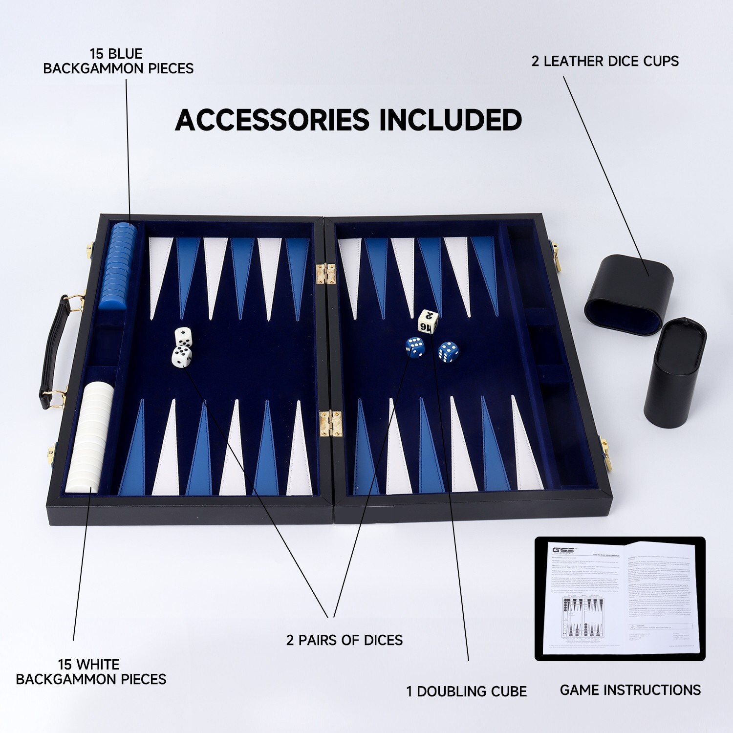 Classic Large Folding PU Leather Backgammon Board Game Set w/UREA Game Pieces