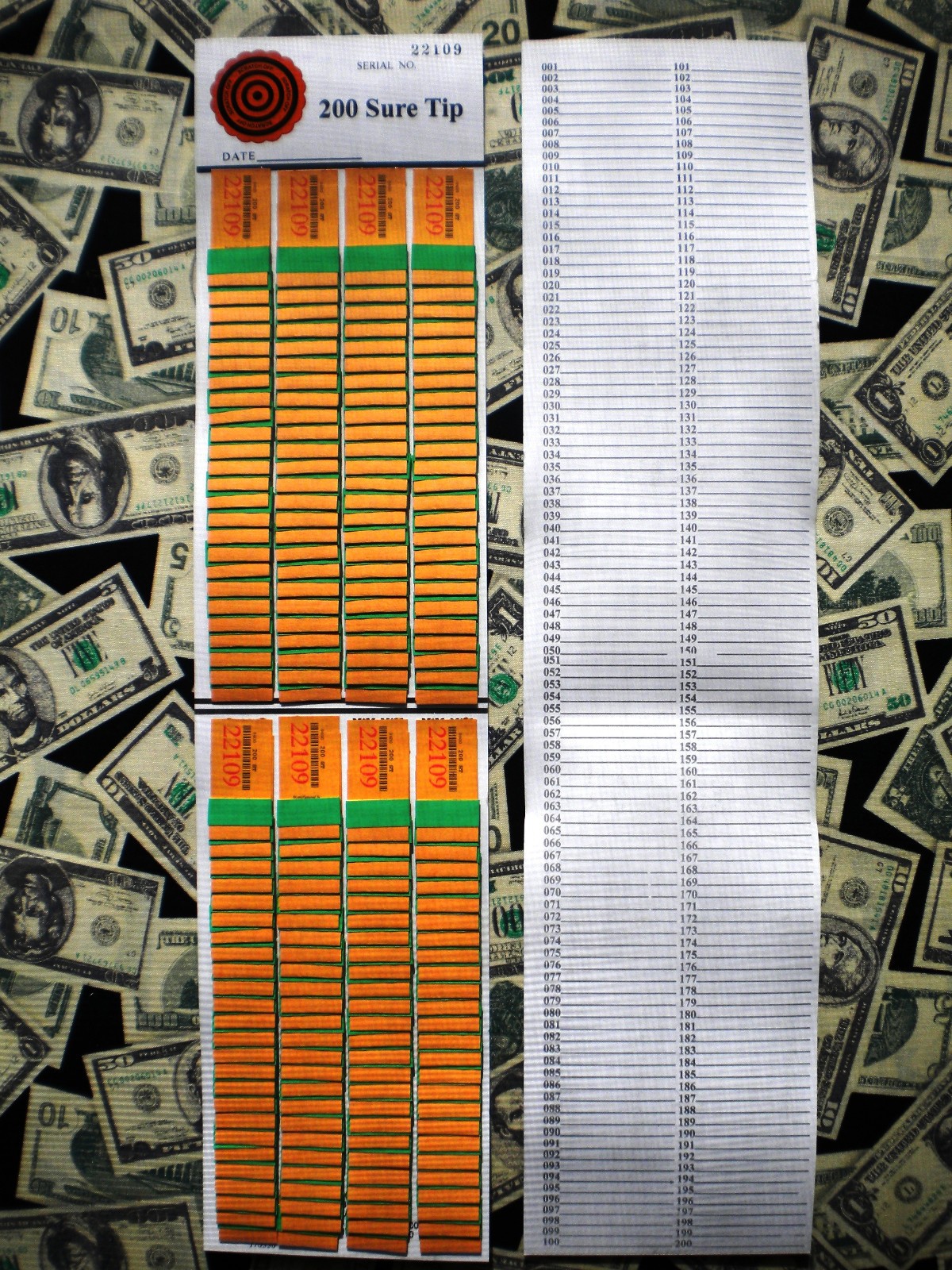 ( 4 Lot ) ~ 200 SURE TIP BOARD {01~200} Fund-Raising Raffle Pull Tab Jar Tickets