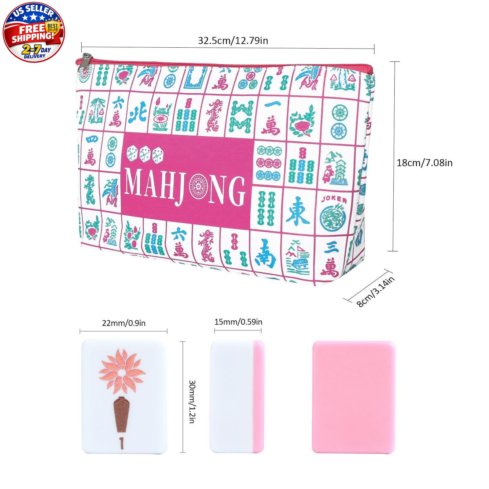 160 Pink American Printed Mahjong Game Set with Carrying Bag And Accessories 1.2