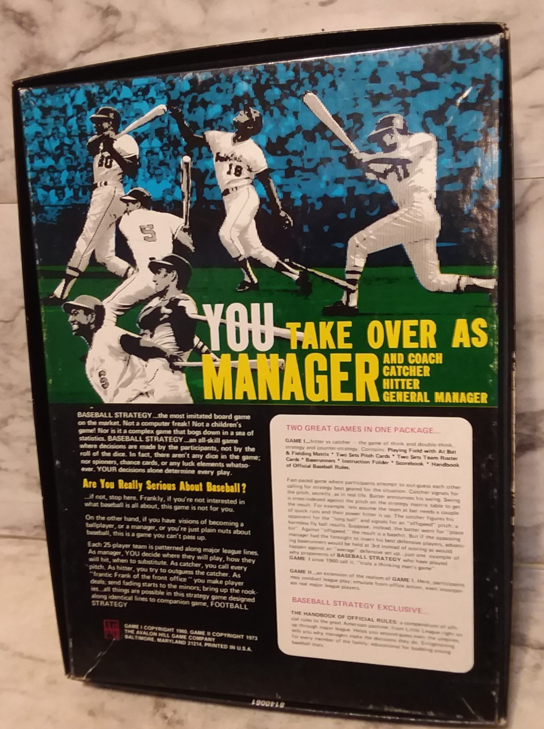 Vntg 1973 Avalon Hill BASEBALL STRATEGY Sports Illustrated Board Game- Complete