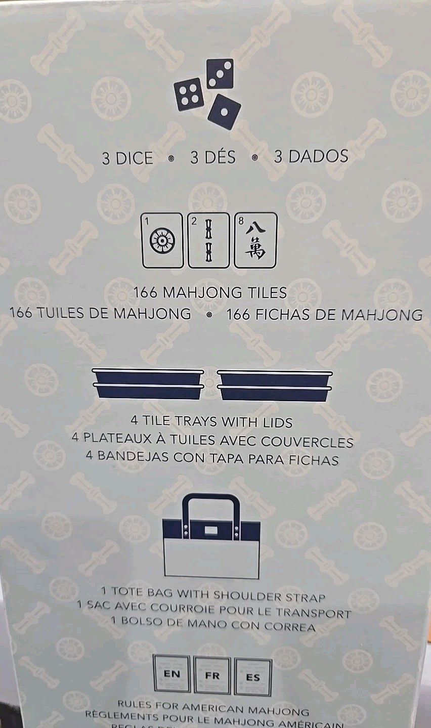 Mahjong Tile Set with Storage Tote 166pc Oversized Tiles 8+ Years – New