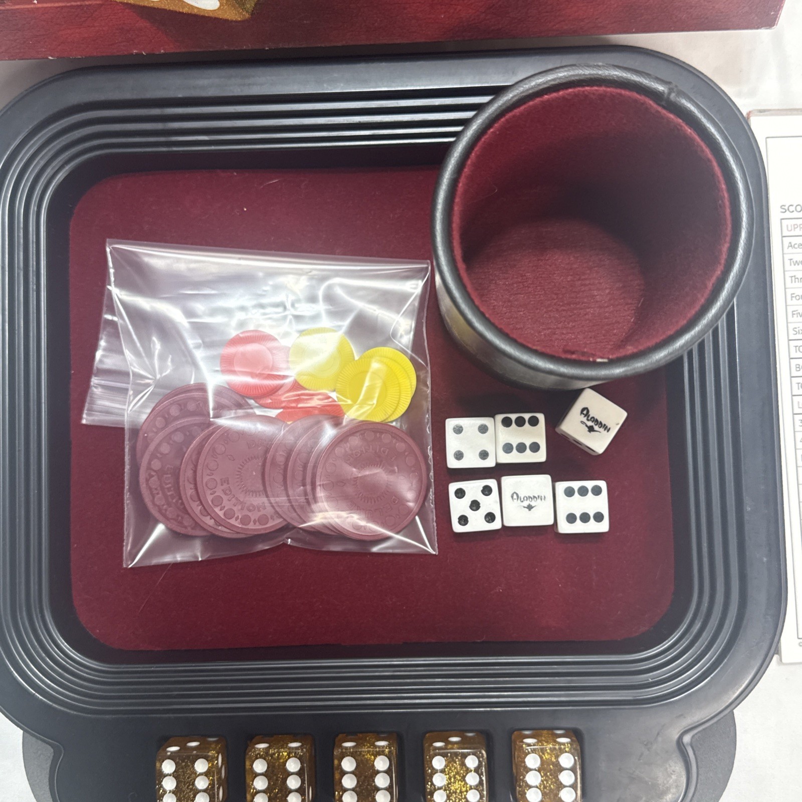 Vintage Yahtzee Deluxe Edition 1997 Gold Glitter Dice Pencils Tokens Complete