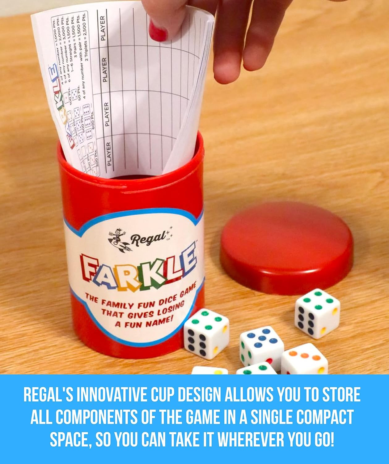 – Farkle Classic Dice Game W/ 6 Colored Dice, 1 Convenient Dice Cup for Easy Sha