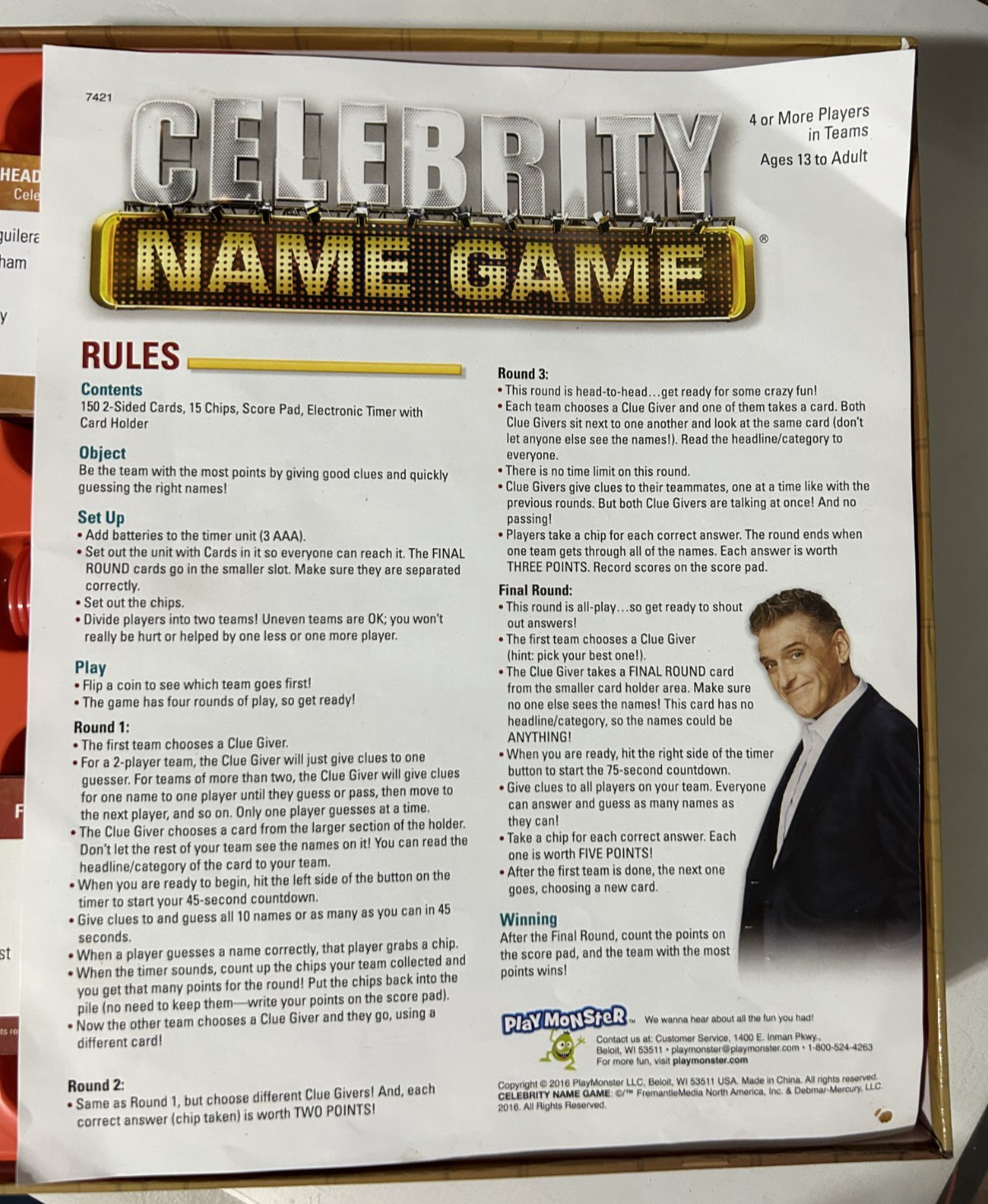 Celebrity Name Game Board Game Complete Used Craig Ferguson PlayMonster 2016