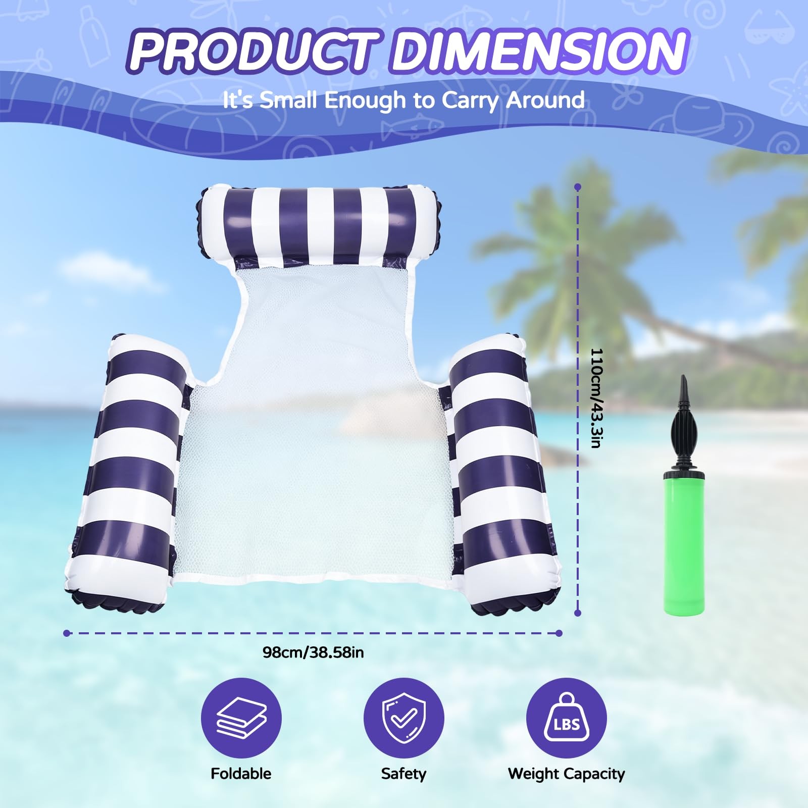 Inflatable Pool Float 4 Pack Mesh Hammock Lounge Adult Beach Summer Portable