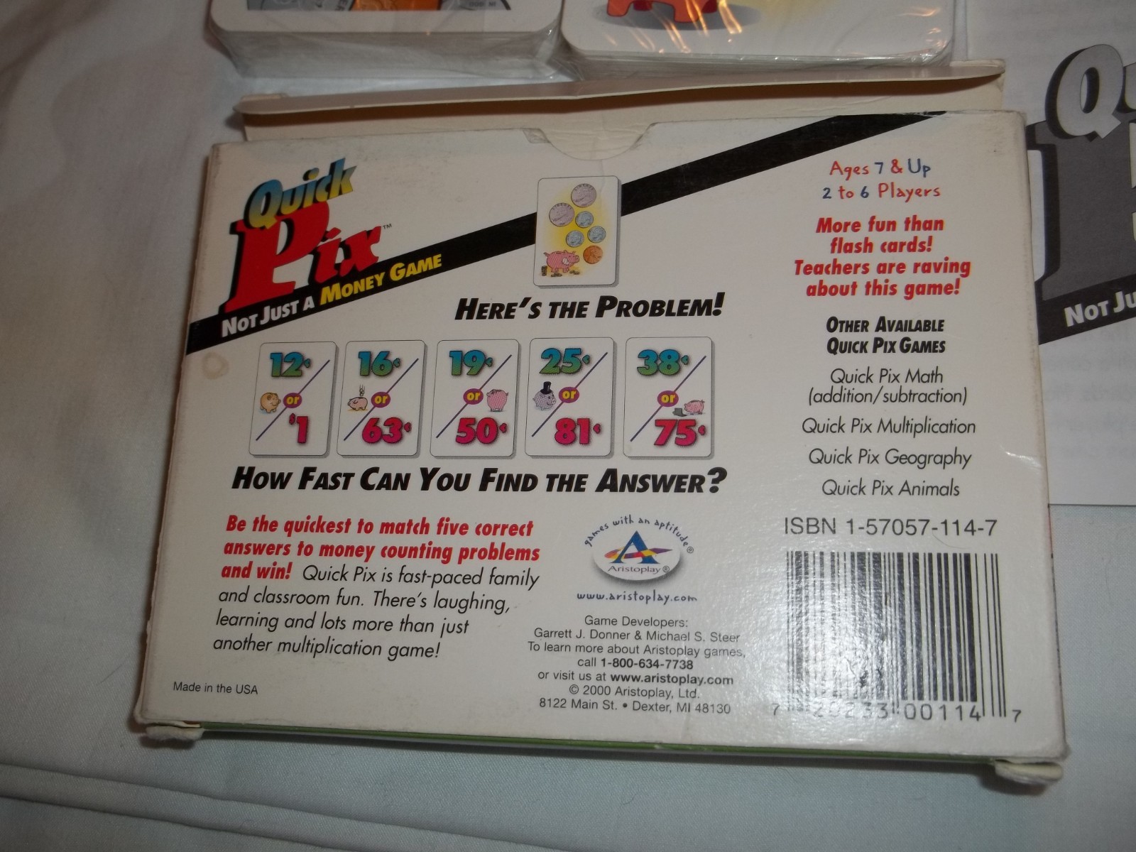 Quick Pix Not Just A Money Game Aristoplay games 2000 Factory Sealed decks NOS