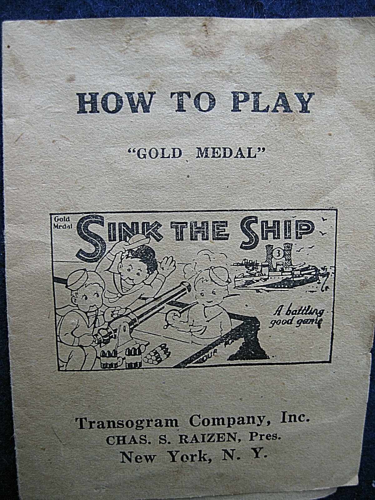 1942 “SINK THE SHIP” Transogram Battle Game w Box, 2 Wooden Cannons +++