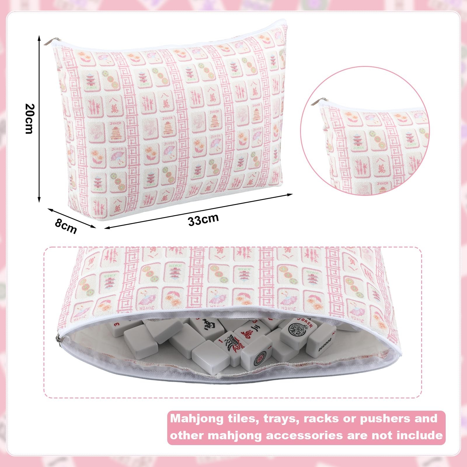 Sunnymove Empty Mahjong Bags Set for Large, Blue and White with Pink accents