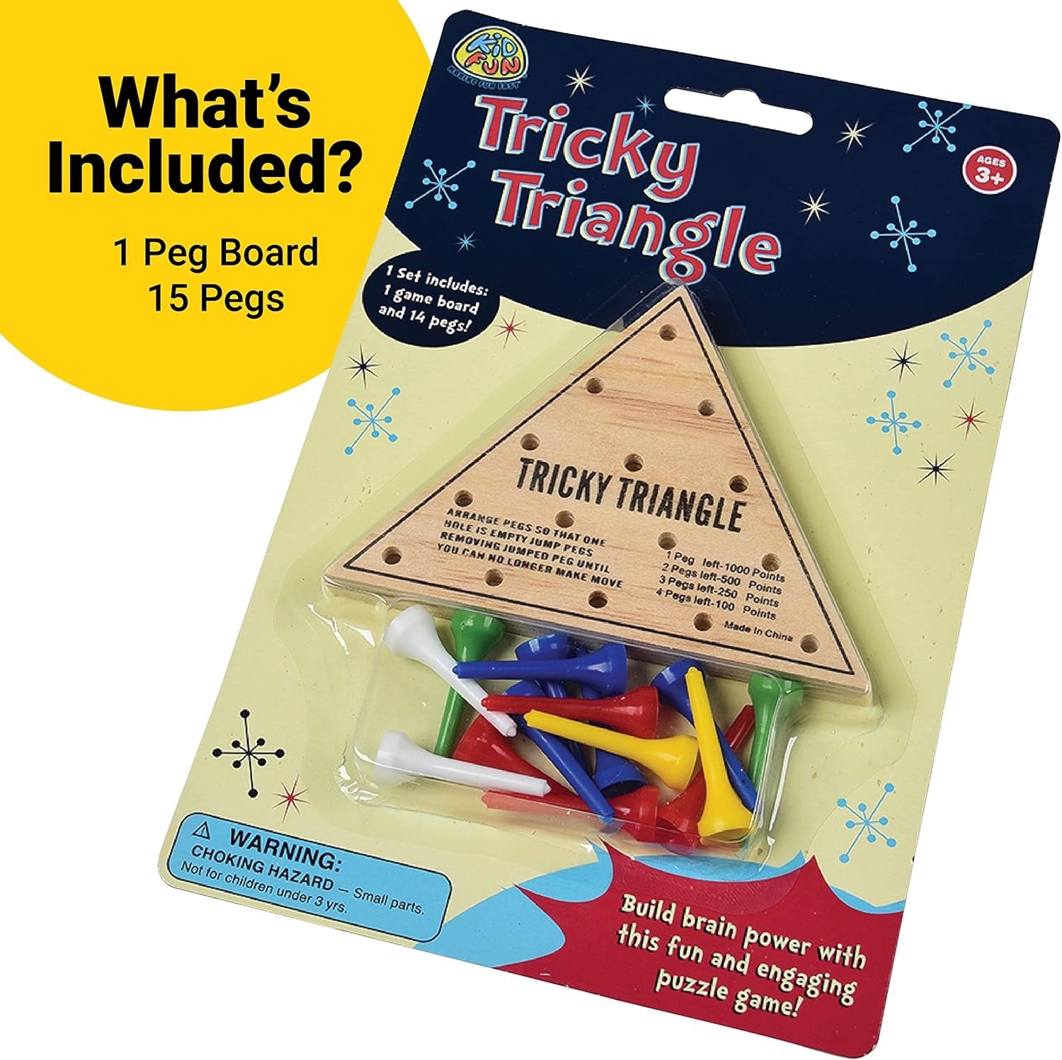 U.S. Toy Tricky Triangle Game – Traditional Wooden Travel Game for Ages 3-99