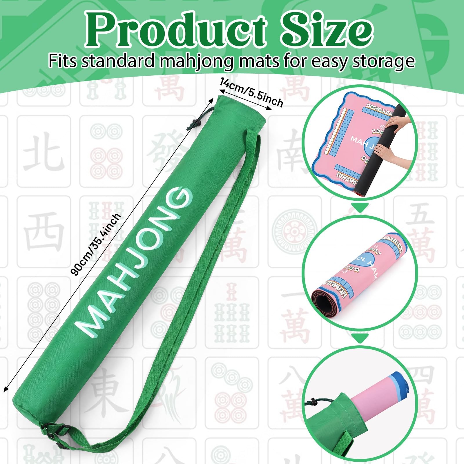 Sunnymove 35 Inch Long Mahjong Mat Bag Cute Double Strapped Polyester Drawstr…