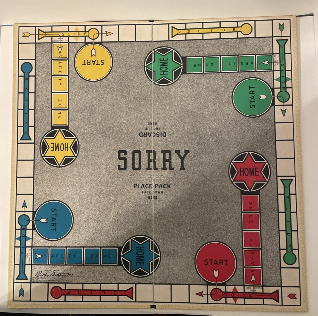 Vintage 1950 Parker Brothers SORRY! Game Replacement Bi-Fold BOARD ONLY