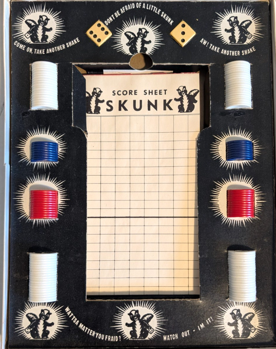 Vintage 1953 Schaper Skunk Dice Game Complete – USA